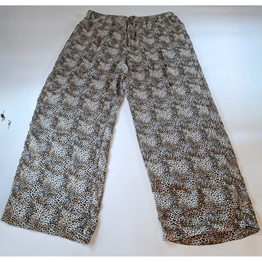 Accents Silk Leopard Print Pants L Large Wide Leg Drawstring Animal Print Brown
